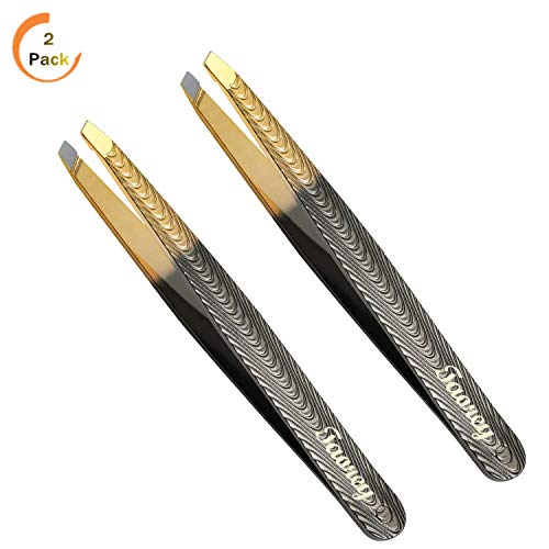 Slant Tweezers,Taorey Slant Tip Tweezer for Eyebrows Professional Stainless Steel Anti Static Hair Remover Tool Beauty Products for Women Men (2 Pack)