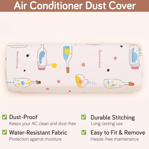 Image of HOKIPO AC Cover compatible with most 1 Ton & some 1.5 Ton Split AC | Fits AC Units upto Size 95x31x21 cm | Dustproof, Waterproof & Washable Indoor Unit Cover | Whimsical Bottles (NEW-D3-AR5873)