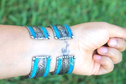 Ornate Mosaic Stabilized Turquoise Cuff Bracelet - Slightly Adjustable4