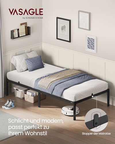 VASAGLE Einzelbettgestell, Bett, 90 x 200 cm, Metallbett, Bettrahmen, Unterbettaufbewahrung, modern, Gästebett, einfacher Aufbau, tintenschwarz RMB132B01 – Bild 4