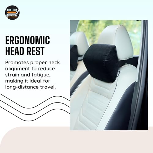 Image of CareFoam Ultimate Memory Foam Car Neck Rest Pillow, Comfortable Rides, Superior Neck Support Cushion, Relieves Neck Pain, Black Velvet Cover | 14 x11 x5 Inch | Small Pack of 1