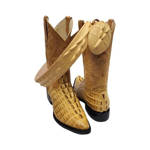 Dona Michi Men's Genuine Leather Crocodile Print J Toe Cow Boy Boots With Free Belt2