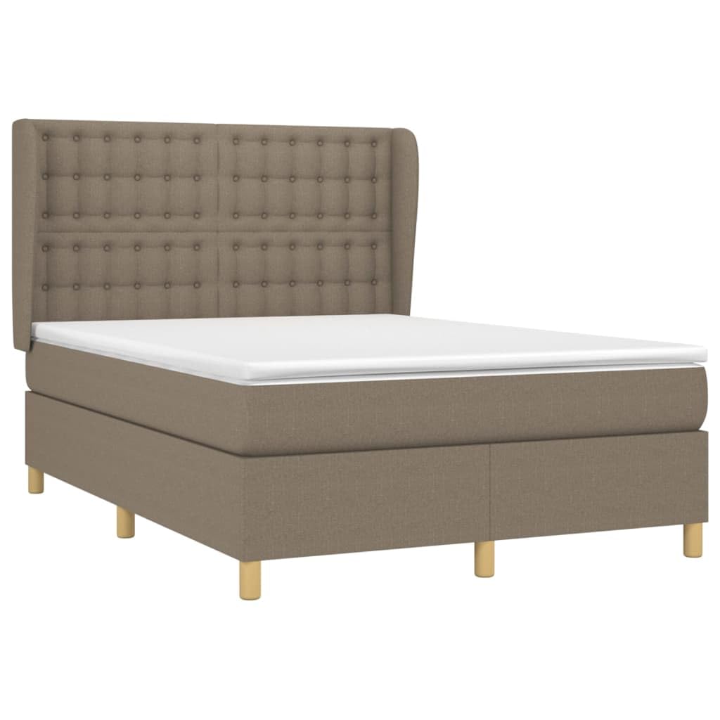 Cadre de lit, sommier à lattes, lit à sommier tapissier avec matelas taupe, 140 x 190 cm, en tissu silencieux, installation facile, convient pour la chambre à coucher
