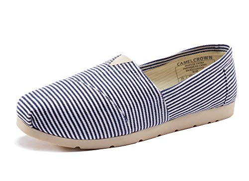 CAMEL CROWN Women's Canvas Shoes Slip-on Ballet Flats Classic Casual Sneaker Comfort Daily Walking Loafers Blue