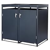 Zelsius Mülltonnenbox 2 Tonnen mit Pflanzdach | (B) 132 x (T) 80 x (H) 124 cm | Anthrazit RAL 7016 | mit Erweiterungsmöglichkeit | Mülltonnenverkleidung, Mülltonnen, Sichtschutz für Tonnen