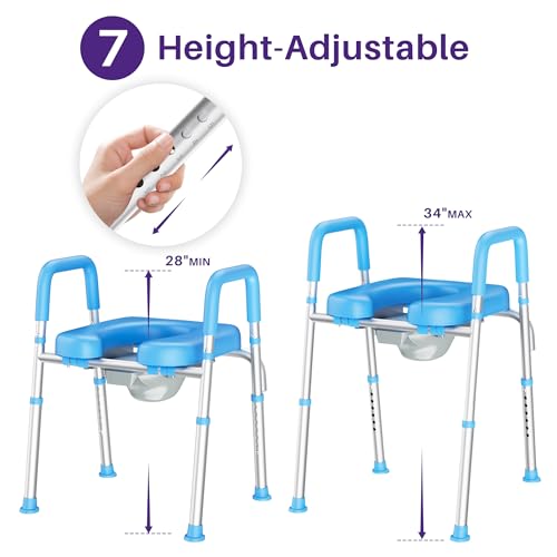 Image of KEKOY Toilet Seat Risers for Seniors, Adjustable Size, Bedside Commode | Padded Elevated with Handles, Fits Most Heights Builds,Tool Free Install,Fits Most Round Elongated Toilets for Handicap, Blue