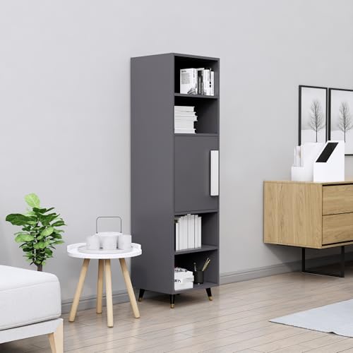 Image of Bniture Bookshelf for Home | Engineered Wood Book Shelf with 1 Door & 4 Shelf | Open Book Shelf Stand for Library | Multipurpose Display Organizer for Living Room, Study & Office | Slate Grey