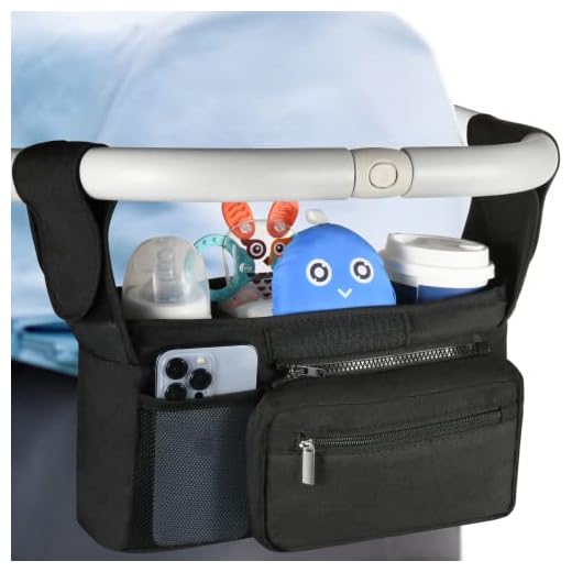 Universal Stroller Organizer with 2 Insulated Cup Holders, Lupantte Stroller Accessories, for Carrying Diaper, iPhone, Toys & Snacks, Fits Britax, Uppababy, Baby Jogger, Bugaboo and BOB Stroller.