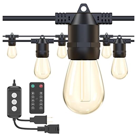 Guntsous 48FT LED Outdoor String Lights with Remote Dimmer & Timer, Military Shatterproof Outdoor Lights for Patio, Porch, Backyard Outside Lighting, IP65 Waterproof Edison Vintage Outdoor Lights
