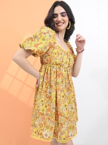 Image of Tokyo Talkies Women's Short Sleeves Square Neck Printed Dresses | Stylish| Casual