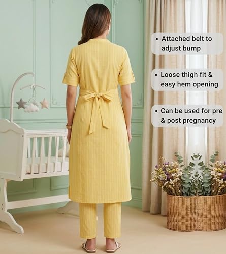 Image of DUMMY SHAPE Feeding Dresses for Women Full Set | Cotton Blend Maternity Kurta Pant Suit with Dual Nursing Zippers, Side Pocket to Pre & Post Pregnancy | Mom to Be Gifts