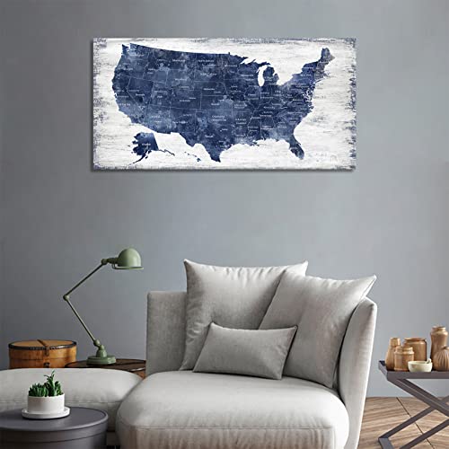 Image of Canvas Wall Art: Vintage America Map, USA Map Canvas Pictures Prints for Bedroom Office Kitchen Living Room Home Decor Framed Artwork Ready to Hang 20 inchx 40 inch