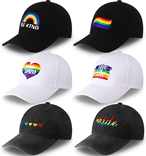 Xuhal 6 Pcs Embroidered Pride Rainbow Hat for Men Women LGBT Baseball Hats Adjustable Washable LGBTQ Cap Gifts (Multicolor)
