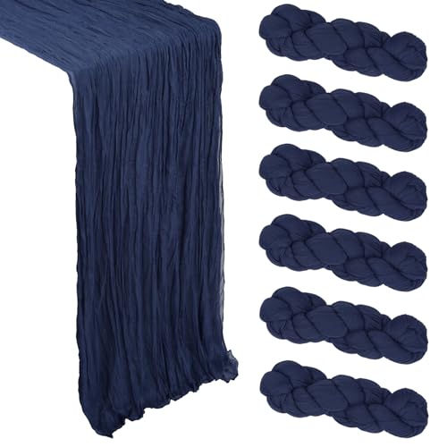 6 Pack Navy Blue Cheesecloth Table Runner 10Ft Gauze Cheese Cloth Table Runner 35x120 Inch Boho Sheer Rustic Fabric for Holiday Party Decor Baby Shower Wedding Home Decorations by Heneger - Used condition - US$13.38