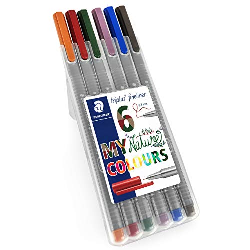 Staedtler Triplus Fineliner Pens - 0.3mm - Dry Safe - Nature Colours - Wallet of 6