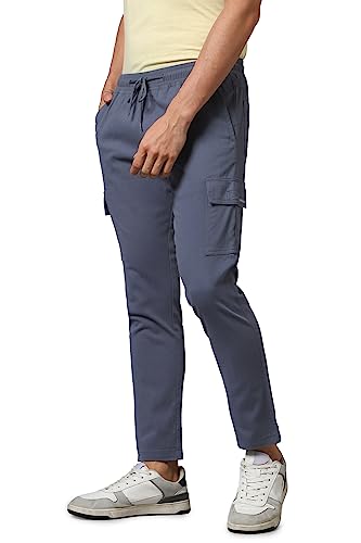 Image of Hubberholme Men's Regular Fit Cotton Trousers, Ankle Length Elastic & Drawstring Waist Cargo Chinos
