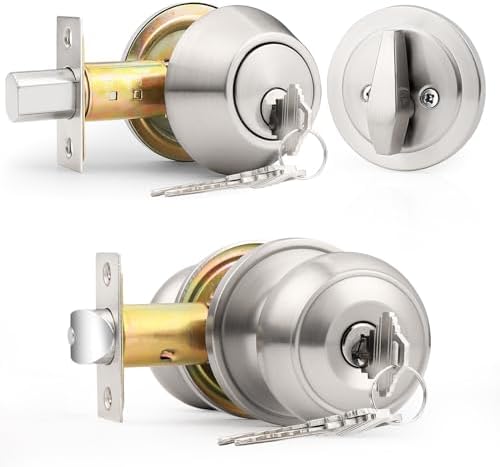 2 Pack Keyed Alike Entry Door Knobs And Single Cylinder Deadbolt Lock Combo Set Security For Entrance And Front Door With Classic Satin Nickel Finish - View #3