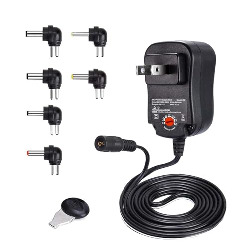 12W汎用ACアダプター マルチ電圧DC電源、 6個の?型コネクタ付き、3V 4.5V 5V 6V 7.5V 9V 12V ユニバーサルアダプターの家庭用電化製品に対応 - 1000mA