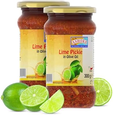 Ashoka 1932 | All Natural | Pickle in Olive Oil | Lime Pickle | Gourmet Pickle | Rich Blends of Spices | Great with Lentils | Pickle Relish | Vegan | Kosher Certified | 300 Grams (Pack of 2)