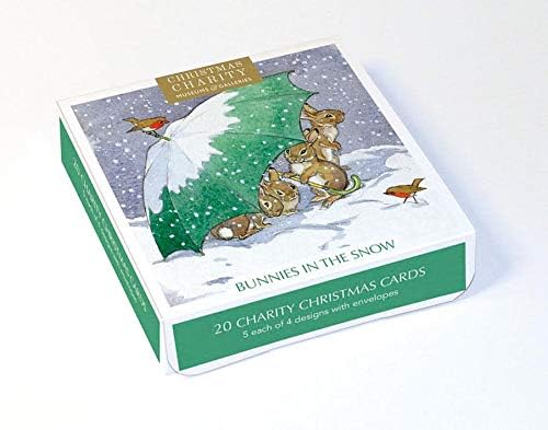Museums & Galleries Charity Christmas Cards Pack of 20 - Festive Bunny Rabbits in The Snow - Assorted Premium Greeting Cards Multipack with Envelopes - 5 Each of 4 Designs - Supporting UK Charities