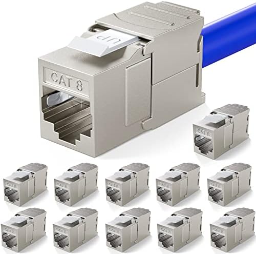 2x Cat.8.1 Keystone Jack RJ 45 Socket Module 2000 MHz 40 Gbit Fully Shielded Tool-Free for Cat8.1 STP RJ45 Coupling Network Cable Installation Cable Patch Panel Ethernet Connection