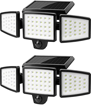 LE Solar Lights for Outside, Motion Sensor Outdoor Lights, WL4000 High Brightness, 3 Adjustable Heads 270° Wide Lighting Angle, IP65 Waterproof, Wireless Wall Lamp for Porch Yard Garage, 2 Packs