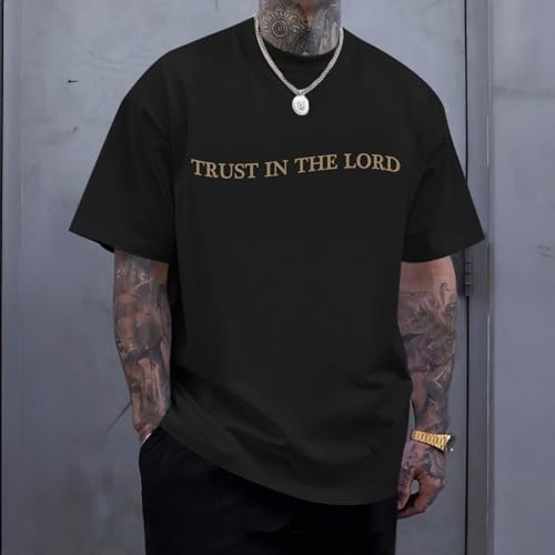 Wedsadl Christian Jesus Shirts for Men Trust in The Lord Tshirt God Faith Religious Bible Verse Oversized Graphic Cotton Tees(Black,2XL) by Wedsadl - Used condition - Image 4