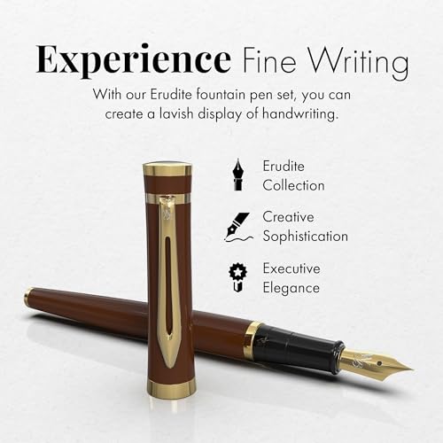 Wordsworth & Black Fountain Pen Set, Medium Nib, Includes 24 Ink Cartridges and Ink Refill Converter, Gift Case, Journaling, Calligraphy, Smooth Writing Pens [Brown Gold], Perfect for Men and Women - Thumbnail 2