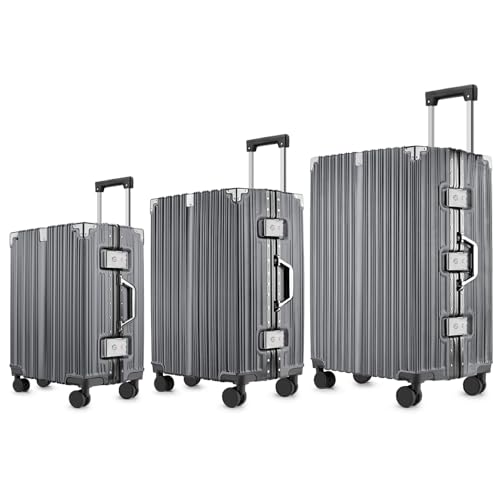 3-Piece Zipperless Luggage Set - 20/24/28 Inch Airline Approved Carry On 22x14x9 in & Checked Suitcases, 9H Scratch-Proof Hard shell PC with Aluminum Frame for Business travel Gray