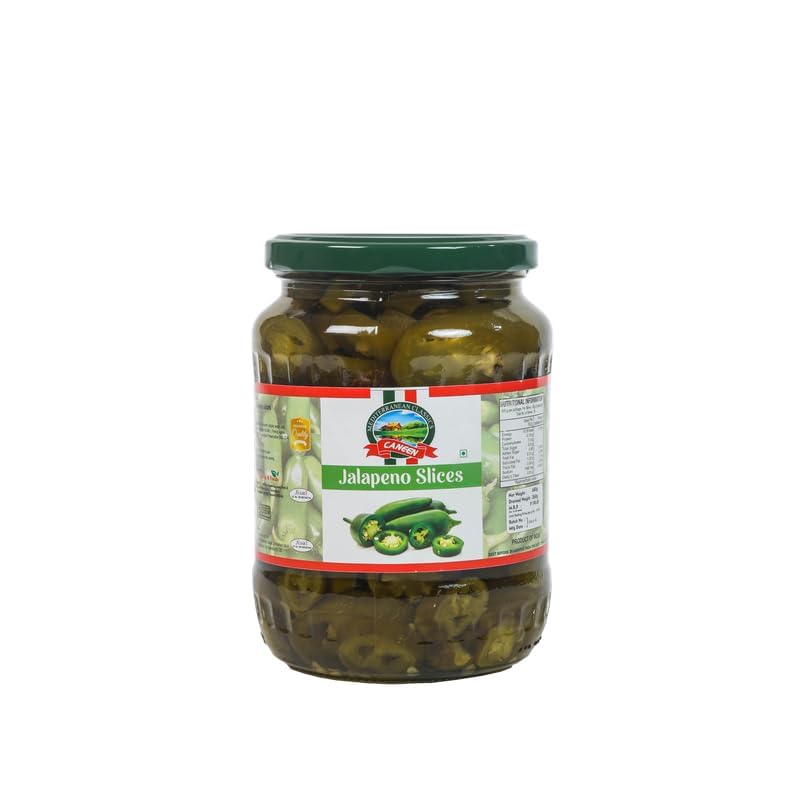 CANEEN Green jalapeño slices (Ideal for Nachos, Pizzas, Salads and Sandwiches,Sautéing,Marinating,Spicy Relish,Baking,Garnish,Rice and Beans,Casseroles)_680g