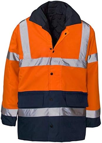 Hi Vis Parka Jacket High Viz Visibility Workwear Safety Security Concealed Hood Hooded Padded Waterproof Work Coat