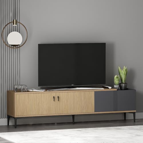 Homidea Modena - Meuble TV bas de 180 cm avec portes et espace de rangement - Meuble TV au design scandinave - Pour salon (chêne clair - anthracite)