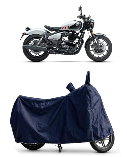 Image of Shield Heavy Duty Bike Cover for Royal Enfeild Shotgun 650 | All-Season, Tear-Proof Fabric | with Side Mirror Pocket & Buckle Belt | Royal Enfeild Shotgun 650 Bike Cover (Blue)