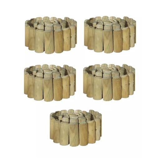 Natural Wooden Border Edging Roll Flexible Garden Fence, 1.0m x 15cm (pack of 5)
