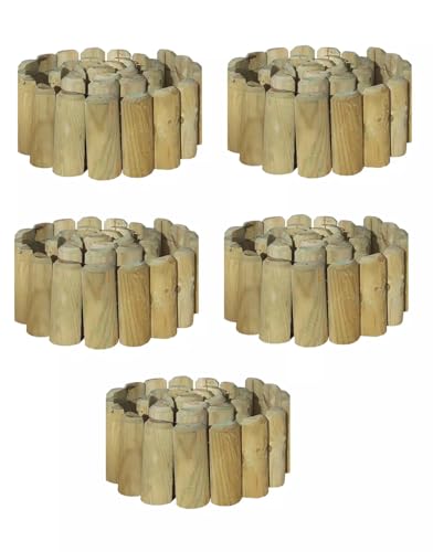 Natural Wooden Border Edging Roll Flexible Garden Fence 1.0m x 15cm Pack of 5