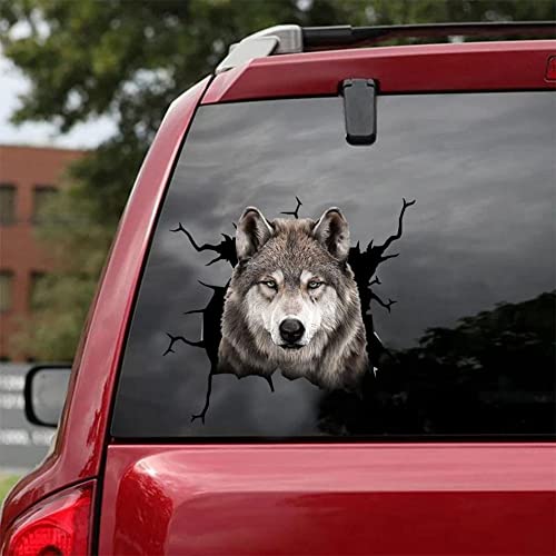KedAiKJ Autocollant en vinyle pour fenêtre de voiture, motif loup 3D - Convient pour mur, voiture, pare-chocs, réfrigérateur, ordinateur portable (25,4 x...