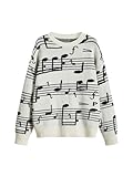 WDIRARA Women's Goth Cartoon Pattern Sweater Long Sleeve Crewneck Knit Pullover Top White X-Large