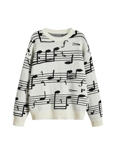 Image of WDIRARA Women's Goth Cartoon Pattern Sweater Long Sleeve Crewneck Knit Pullover Top