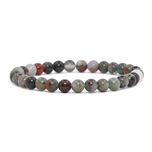 Justinstones Natural African Bloodstone Gemstone 6mm Round Beads Stretch Bracelet 6.5 Inch