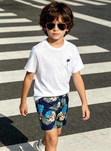 Image of Boys' 2 Piece Summer Outfit Cool Dinosaur & Camouflage Graphic Short Sleeve Tee & Shorts Set Size 4-12