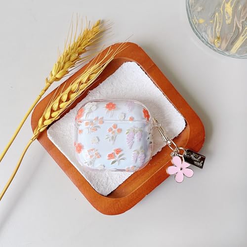 Image of MINSCOSE for AirPods 4 Clear Case,Cute Colorful Flower Pattern Design with Girly Floral Keychain,Soft Silicone Protective Shockproof Cover with Cleaner Kit for Girls Women-Orange