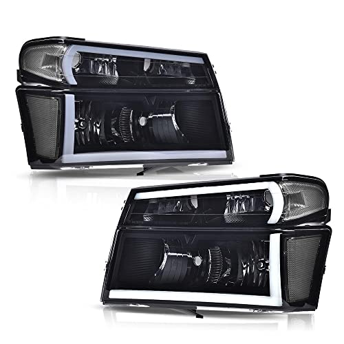 PIT66 LED DRL Headlights Compatible with 2004-2012 Chevy Colorado/2004-2012 GMC Canyon/2006 Isuzu i-280 i-350/2007-2008 Isuzu i-290 i-370 Smoke Lens Black Housing Clear Reflector