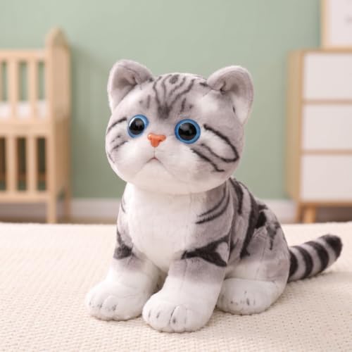 Image of FuzzyTales Cat Plush Toy 30cm | Stuffed Plush Animal for Kids & Adults | Kawaii Cute Cat Toy for Cuddles, Gifts & Room Decor | for Birthdays, Valentine's Day, New Year, Christmas (Grey&Black, 30 cm)