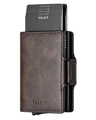 Image of VULKIT Credit Card Holder RFID Blocking Leather Automatic Pop Up Wallet Magnetic Wallet Double Card Case for Men and Women