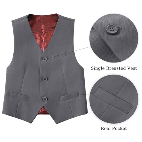 Image of Boys' Vest Slim Formal Suit Vest for Wedding Homecoming with Pockets Adjustable Back Strap, Size 2-20 Years