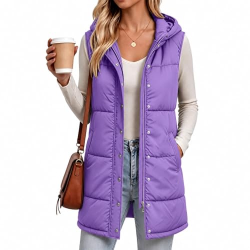 Long Puffer Vest Women Hood Quilted Sleeveless Zip Dual Closure Fall Winter - image 9