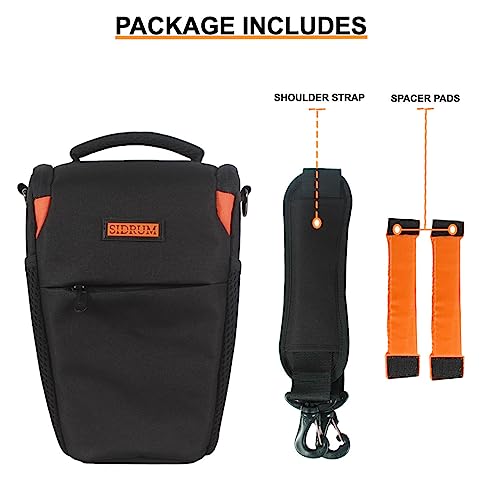 Image of Polyester D2 DSLR Camera Bag, Camera Case with Adjustable Shoulder Strap, Compatible for Nikon, Canon, Sony Cameras - Waterproof - Anti Shock (Black-Orange Interior)