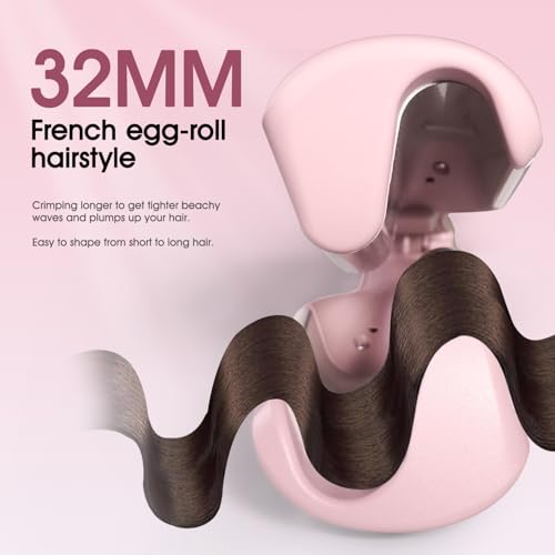 Image of Beach Wave Curling Iron Deep Waver Hair Tool, Mermaid Hair Waver for Women Crimper, Anti-Scald, Dual Voltage, 1.4 Inch Ceramic Double Barrel Wavy Curling Iron, Pink
