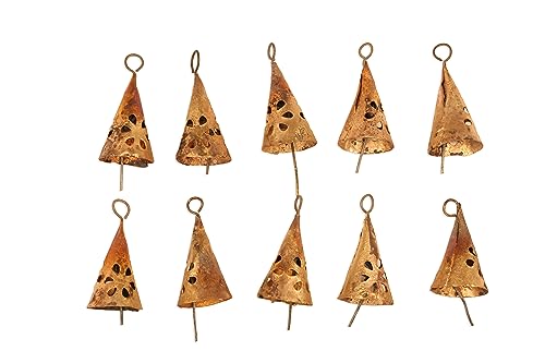 Vivanta Pequeños adornos de Navidad de metal rústico vintage dorado para manualidades, pequeñas campanas de vaca para colgar campanillas, campanas creativas indias hechas a mano (campana de diseño de