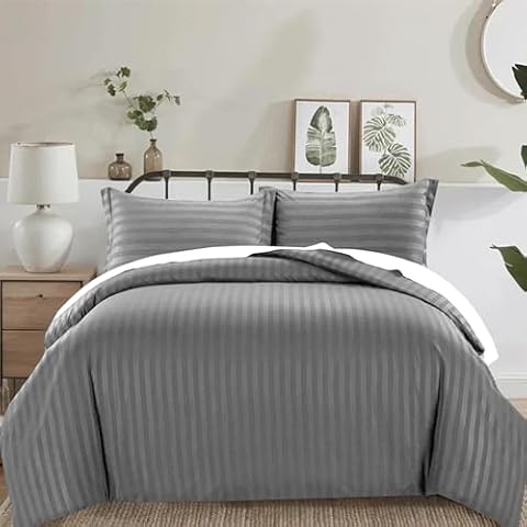 PRIME LINENS Satin Stripe Duvet Cover Set Cover